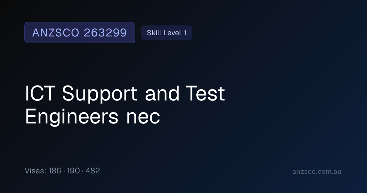 263299 ICT Support and Test Engineers nec — ANZSCO Occupation | anzsco ...